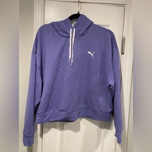 PUMA Purple Cropped Hoodie Size L Keeps You Dry Athletic Pullover Sweatshirt